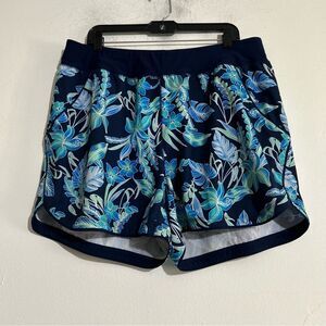 Lands' End Plus Size SunShade UPF 50 Board Shorts Navy Multi Floral 18W